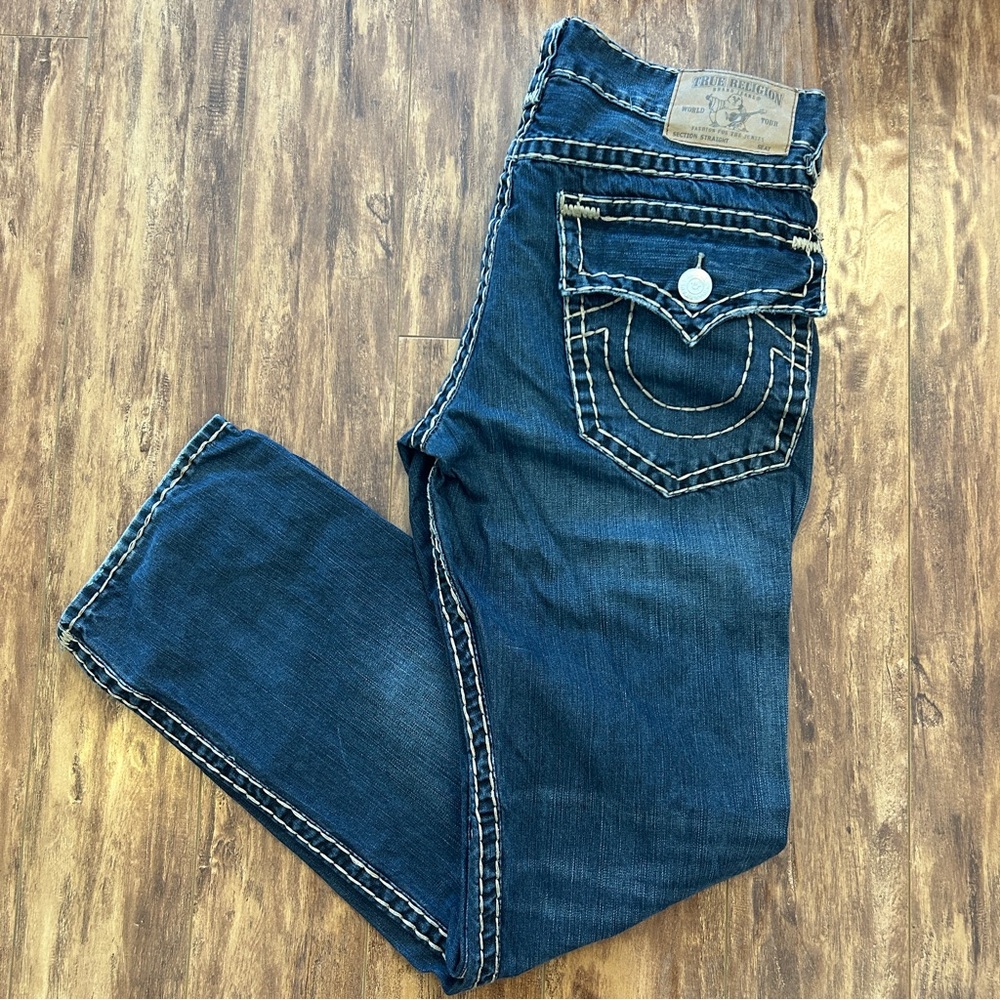 True Religion men's jeans 33 x 32 blue denim pants straight leg luxury designer